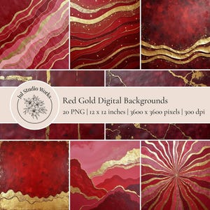 20 roodgouden marmeren digitale achtergrond, bordeauxrood abstract plakboek PNG