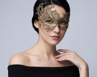 Gold Lace Masquerade Mask | Venetian Costume Mask | Masquerade Lace Eye Mask | Gothic Carnival Mask