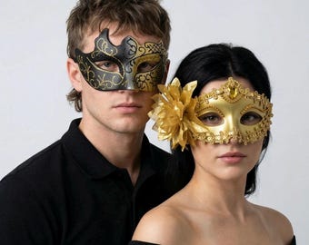 2Pcs Couple Masquerade Mask Set | Venetian Carnival Masks for Couples | Elegant Ball Costume Mask Set | Party Eye Masks