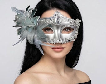 Crystal Masquerade Mask | Venetian Lace Trim Eye Mask, Mardi Gras Costume Accessory