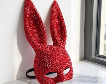 Rhinestone Bunny Style Mask | Crystal Masquerade Mask | Cosplay Party Accessory