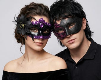 2Pcs Couple Masquerade Mask Set | Venetian Party Masks | Couples Matching Mask Set | Halloween Costume Mask