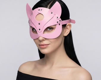Máscara de gato de piel sintética, accesorio para disfraz de mascarada, máscara de ojos ajustable para cosplay, máscara para juegos de rol.