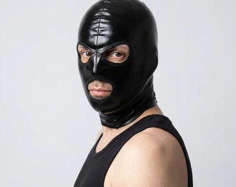 Black Latex Hood Mask | Head Cover Costume Mask | Fetish Style Party Mask | Unisex Cosplay Head Cover