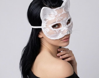 Cat Lace Masquerade Mask | Venetian Costume Accessory | Carnival Party Eye Mask | Cosplay Ball Mask