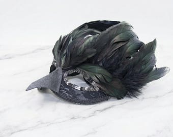 Black Raven Feather Mask | Gothic Bird Beak Masquerade Costume Accessory