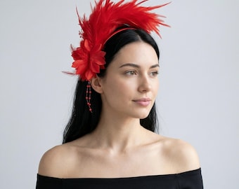 Feather Headband Fascinator | Elegant Hair Accessory for Party | Statement Floral Feather Headpiece