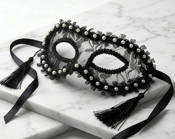 Pearl Lace Masquerade Mask | Elegant Venetian Party Mask | Costume Eye Mask | Mardi Gras Ball Masquerade Accessory
