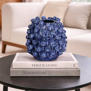 Handmade Ceramic Blueberry Shape Vase, Modern Pottery Decor, Unique Home Decor Piece, Aesthetic Gift for Her, Stylish Ceramic Flower Vase