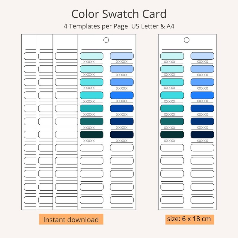 Printable Color Swatch Card, Paint Tracker Template (instant Download ...