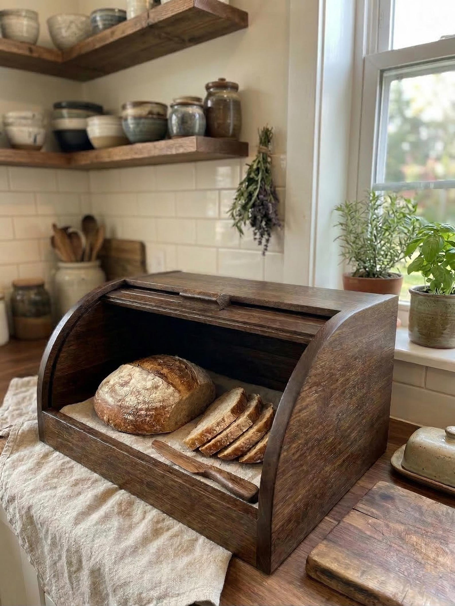 Handmade Beech Wood Bread Box