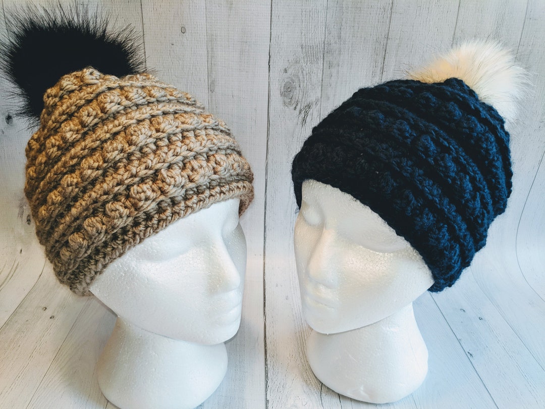 Bobble Toboggan Hat, Tuque, Beanie, Ladies, Adult, Crochet Etsy