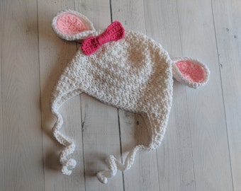 Lamb Hat, Earflap Hat, Sheep, Baby, Toddler, Child, Easter, Crochet