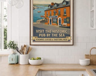 Inspired Ireland Travel Poster of the iconic Bulman Pub in Kinsale County Cork