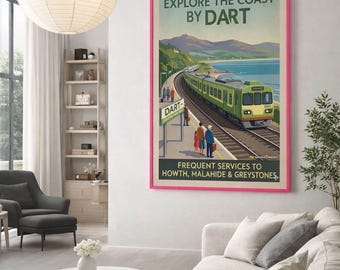 Inspired Ireland Travel Poster of the coastal DART railway line