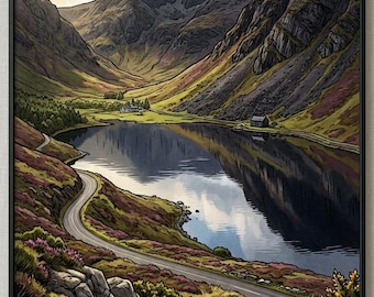 Lough Tay Vintage Style Travel Poster | Wicklow Mountains Art Print