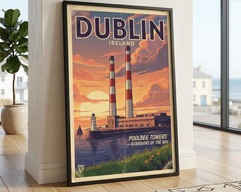 Dublin Sunset: The Guardians of the Bay, Poolbeg Towers Dublin Poster