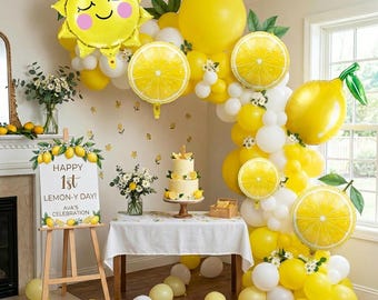 Yellow pink lemon Balloon Garland Arch kit with Sun lemon mylar Balloons for Summer birthday main squeeze Bridal Shower Baby shower