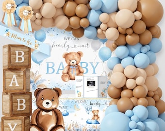 Bear Baby Shower Decorations Party Supplies, We Can Bearly Wait Baby Shower Decoration, Backdrop Balloon Arch Box Mom to Be Sash Dad to Be