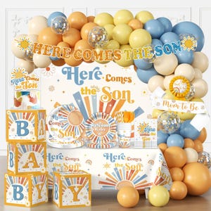Here Comes The Son Baby Shower Decor, Retro Sun and Sunshine Themed Baby Shower Decorations Boy Boho Retro Baby Boy Shower Decor Oh Boy