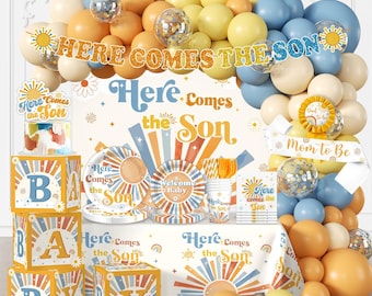 Here Comes The Son Baby Shower Decor, Retro Sun and Sunshine Themed Baby Shower Decorations Boy Boho Retro Baby Boy Shower Decor Oh Boy