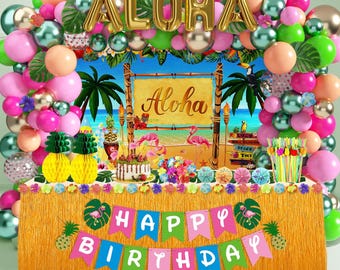 Luau Birthday Party Decorations Hawaiian Party Decorations 169 Pcs Tropical Aloha Party Supplies for Summer Beach Holiday Including Balloon