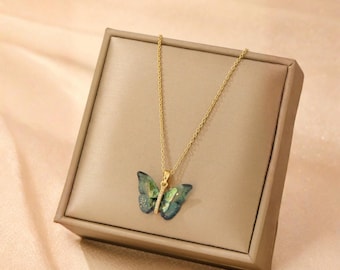 Gold Tone Butterfly Pendant Necklace, Nature Inspired Dainty Jewelry