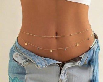 Layered Gold Waist Chain, Boho Beach Body Jewelry, Minimalist Summer Style
