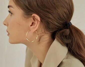 Gold Twisted Hoop Earrings, Minimalist Statement Hoops, Lightweight Everyday Jewelry