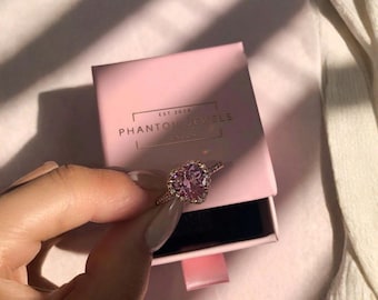 Dainty Oval Pink Gemstone Ring, Elegant Gold Tone Engagement Alternative