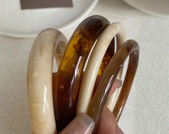 Resin Bangle Set, Tortoise Shell Acrylic Bangles, Neutral Stackable Bracelets