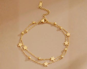 Gold Star Bracelet for Women, Dainty Layered Chain Bracelet, Minimalist Celestial Jewelry Gift