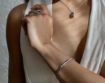 Minimalist Silver Bangle Bracelet for Women, Thin Elegant Cuff Bracelet, Luxury Simple Jewelry Gift