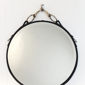 16" Equestrian Leather Mirror with Snaffle Bit, Black, Brown or Mahogany Leather