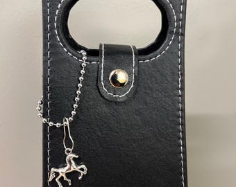 Wine Tote Gift Caddy with Horse Charm, Single Bottle Equestrian Gift Housewarming