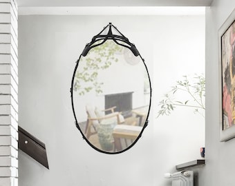 24”x36" Harness Leather Mirror with Blinders, Free Shipping, Vertical Oval, horse decor farmhouse