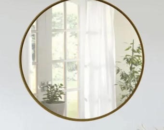 30" Leather Circle Mirror, Black Brown Mahogany