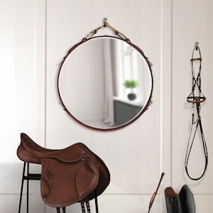 18 Equestrian Leather Mirror with Snaffle Bit, Free Shipping Black, Brown or Mahogany Buffalo Leather Horse Gift horse decor Décor image 1