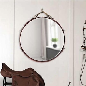Equestrian Leather Mirror with Snaffle Bit - Horse Decor