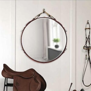 30" Equestrian Leather Mirror with Snaffle Bit - horse gift