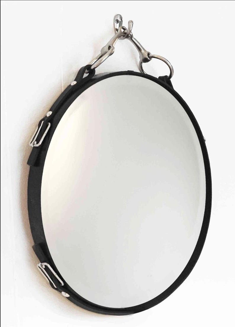24" Equestrian Leather Mirror with Snaffle Bit - Horse Decor immagine 2