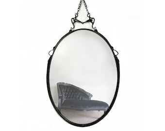 Porta Leather Mirror 28x20 Oval, with Royal Portuguese Black Bit - Horse harness, horse collar mirror