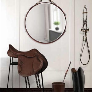 24" Equestrian Leather Mirror with Snaffle Bit - Horse Decor immagine 1