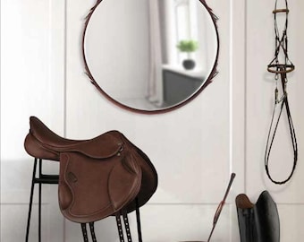 24" Equestrian Leather Mirror with Snaffle Bit - Horse Decor