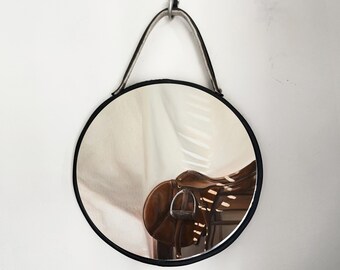 12" Black and  White Strap Handle Mirror