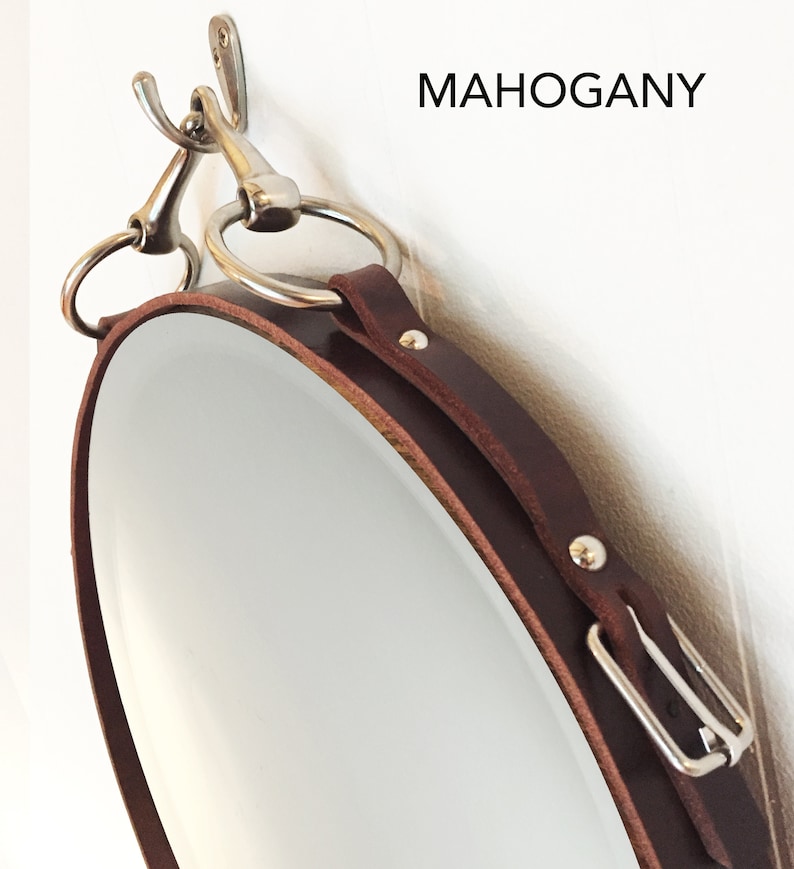 18 Equestrian Leather Mirror with Snaffle Bit, Free Shipping Black, Brown or Mahogany Buffalo Leather Horse Gift horse decor Décor MAHOGANY