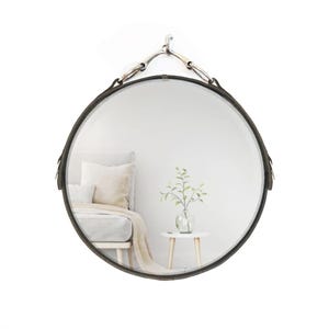 16&quot; Equestrian Leather Mirror with Snaffle Bit, Black, Brown or Mahogany Leather