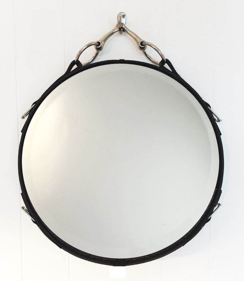 18 Equestrian Leather Mirror with Snaffle Bit, Free Shipping Black, Brown or Mahogany Buffalo Leather Horse Gift horse decor Décor image 2