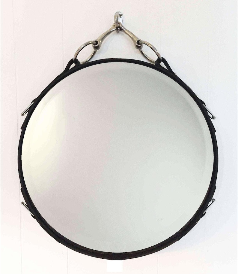 24" Equestrian Leather Mirror with Snaffle Bit - Horse Decor immagine 3