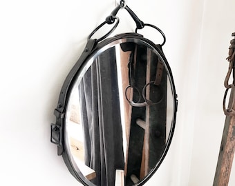16" Noire Snaffle Bit Leather Mirror, All Black